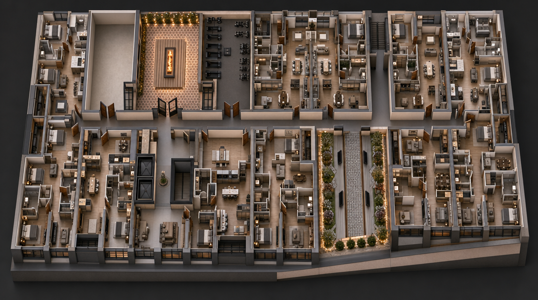 GPT Image 2 isometric render variant 2: same prompt, similar atmospheric quality, with hallucinated rooms and structural changes from the source plan.